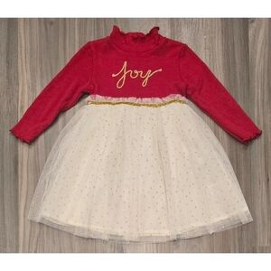 Youngland Baby Girl Holiday Dress - Joyful Red & Gold Tulle - Size 24 Months
